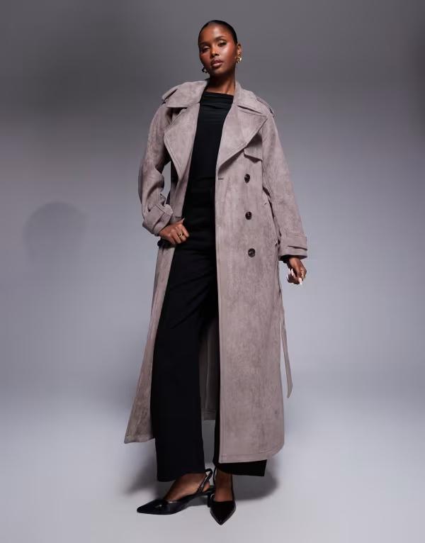 リバーアイランド レディース アウター コート スエード River Island suedette double breasted trench coat PURPLE パープル｜ReVida 店