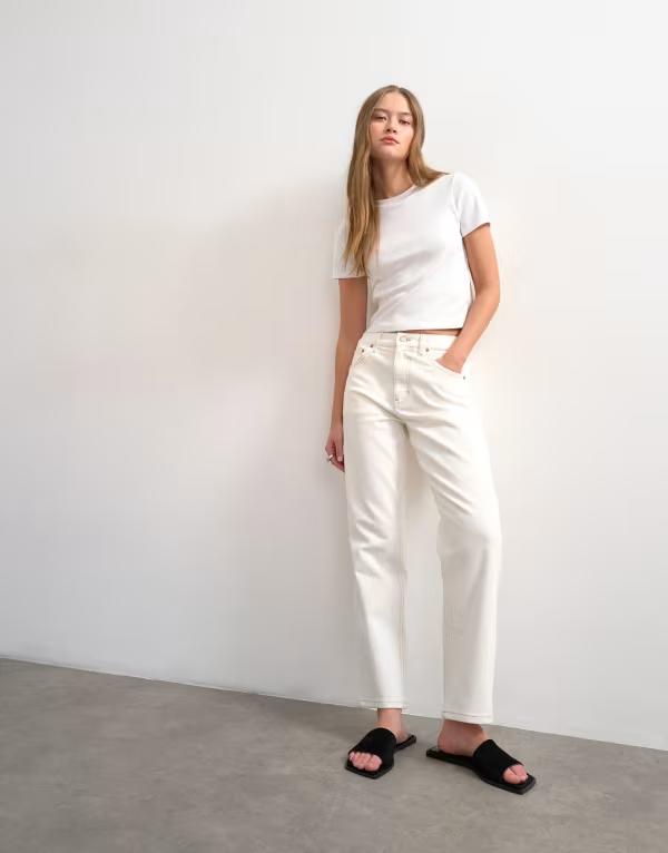 トップショップ レディース ボトムス デニムパンツ ストレート ジーンズ Topshop Orson mid rise comfort straight leg jeans in bone|ReVida 店