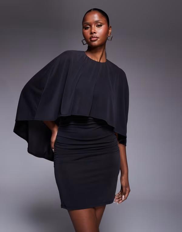 エイソス レディース トップス ワンピース ケープデザイン ミニ キャップ ケープ ASOS DESIGN modal cape mini dress Black ブラック