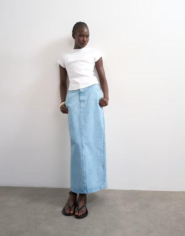 とっ始め販売店 レディース 下つ方スコート ジーンズ Topshop denim column skirt インチ bleach ジーンズ