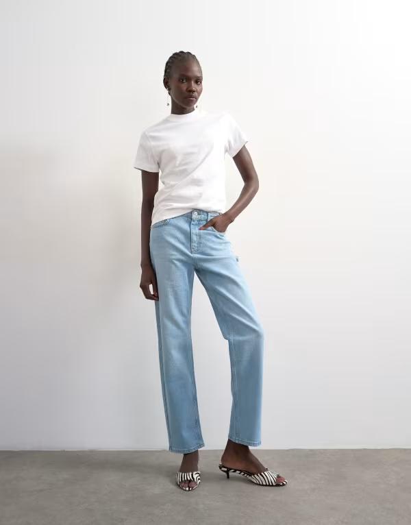 トップショップ レディース ボトムス デニムパンツ ジーンズ Topshop Orson mid rise comfort straight jeans in light bleach|ReVida 店