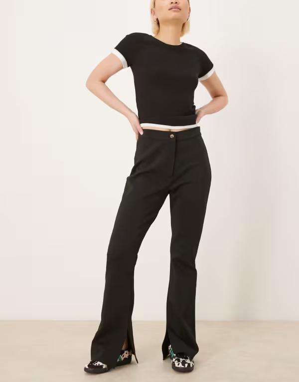 エイソス レディース ボトムス 心地好いズボン下 レギンス ASOS DESIGN slit hem heavyweight leggings Black 黒いこと