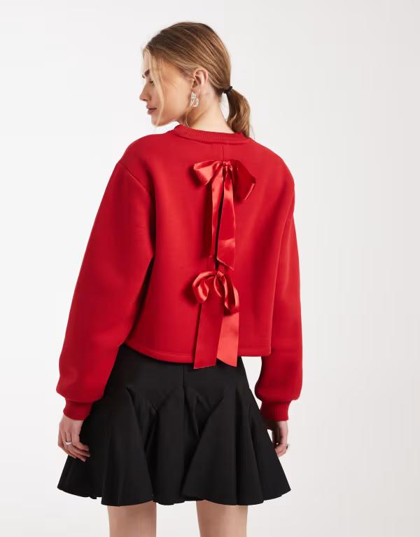ミスセルフフリッジ レディース アウター パーカー・スウェット プルオーバー Misselfridge sweatshirt with back bow detail RED 赤いこと