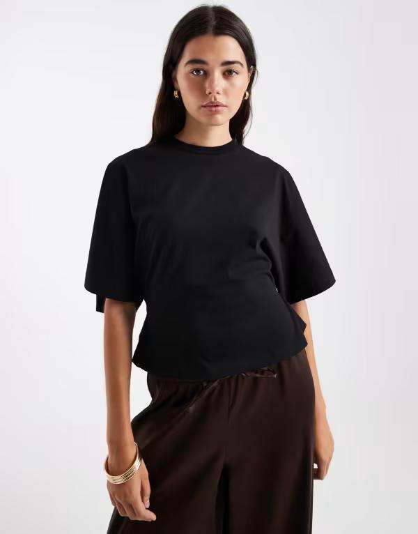 エイソス レディース トップス プルオーバー ケープ青写真 酉の方角目じるし 旗がしら ケープ ASOS DESIGN cape sleeve cinched waistop Black 黒いこと