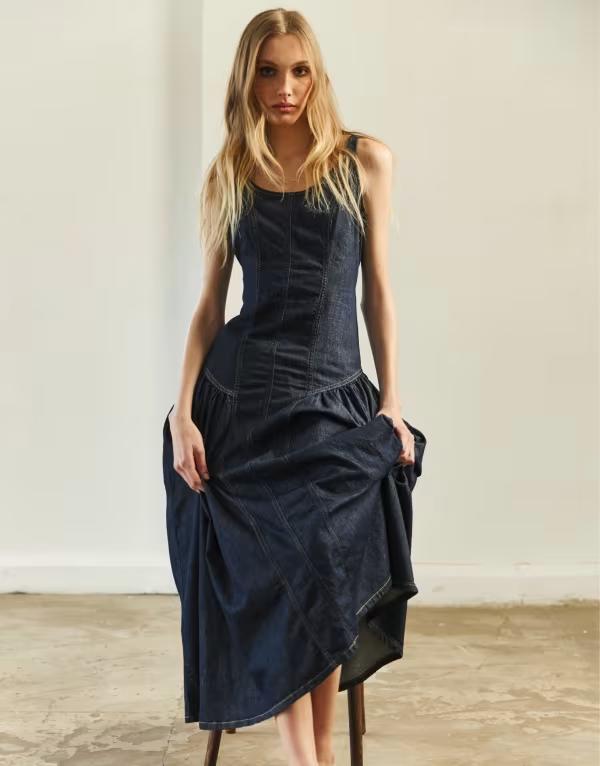 トップショップ レディース トップス ワンピース デニム マキシ Topshop denim seam detail maxi dress indigo rinse Indigo rinse インディゴ|ReVida 店