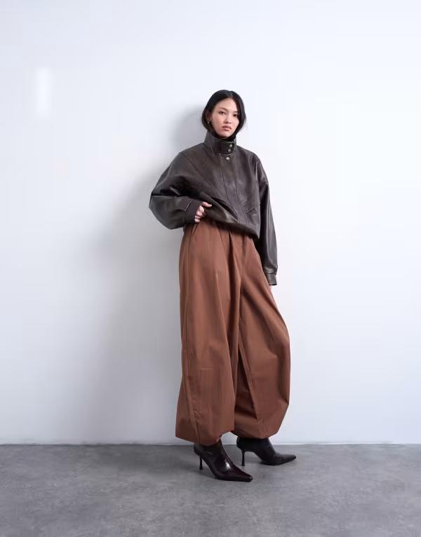 トップショップ レディース ボトムス カジュアルパンツ Topshoplaid extreme balloon pants brown ブラウン|ReVida 店