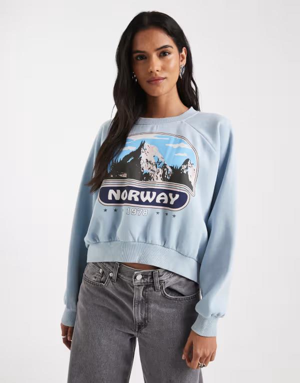 デイジーストリート レディース アウター パーカー・スウェット 刷り上げる プルオーバー グラフィック Daisy Street norway printed graphic sweatshirt インチ baby blue 青み