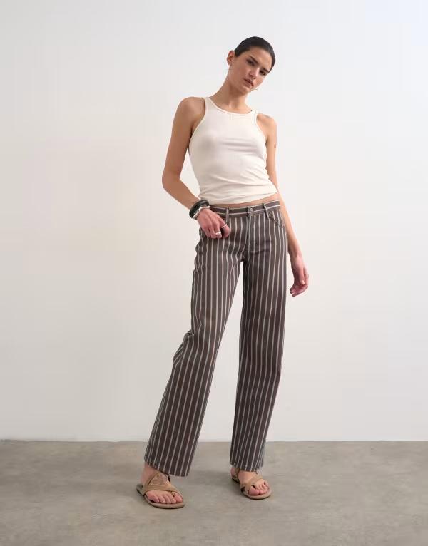 トップショップ レディース ボトムス デニムパンツ ストレート ローライズ ジーンズ Topshop Ember low rise straight leg jeans in chocolate stripe ストライプ|ReVida 店