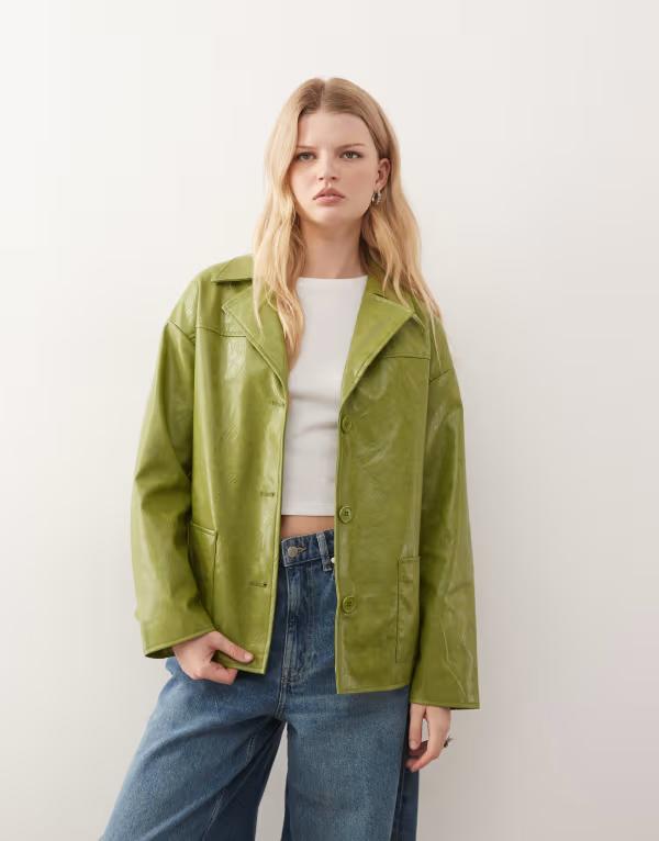 リクレイム ヴィンテージ レディース アウター ジャケット・ブルゾン ブレザー Reclaimed Vintage boxy fit leather look blazer GREEN グリーン 22,110円