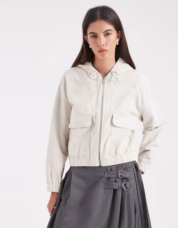 オンリー レディース アウター ジャケット・ブルゾン フーデッドジャケット ONLY zipped through cord hooded jacket in stone Pumice stone ストーン