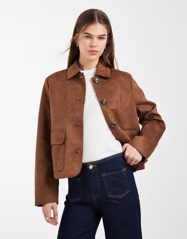 ヴェロモーダ レディース アウター ジャケット・ブルゾン スエード Vero Moda soft stretch faux suede short jacket in cognac|ReVida 店