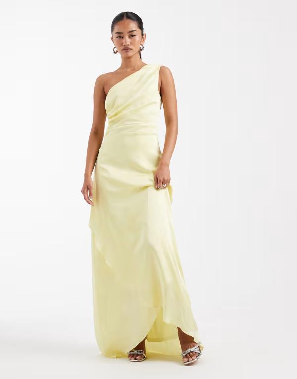 ティエフエヌシー レディース トップス ワンピース サテン スカート マキシ TFNC Bridesmaid satin one shoulder wrap skirt maxi dress in yellow イエロー