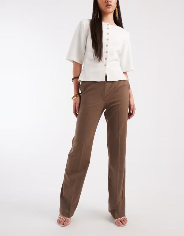 エイソス レディース ボトムス カジュアルパンツ ストレート ASOS DESIGN tailored slim straight leg pants in dark taupe Dark Taupe トープ