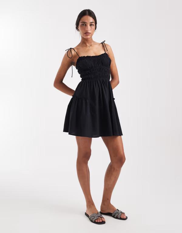 エイソス レディース トップス 衣装 ミニ ASOS DESIGN Faith beach shirred mini sundress Black 黒いこと