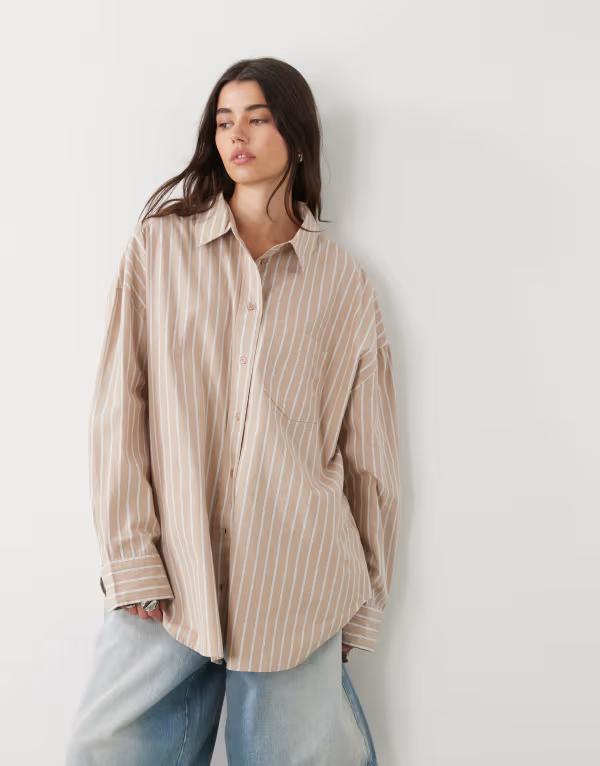 モンキ レディース トップス シャツ Monki oversized shirt stripe Beige ベージュ