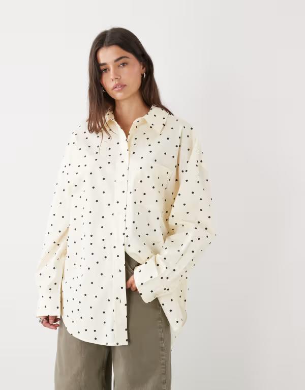 モンキ レディース トップス シャツ ドット柄 ドット Monki oversized shirt in lemon yellow polka dot Yellow イエロー|ReVida 店