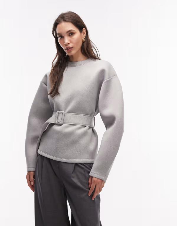 エイソス レディース アウター パーカー・スウェット ASOS DESIGN oversized sweat in bonded style fabric with cinch belt detail heather Gray Heather グレー