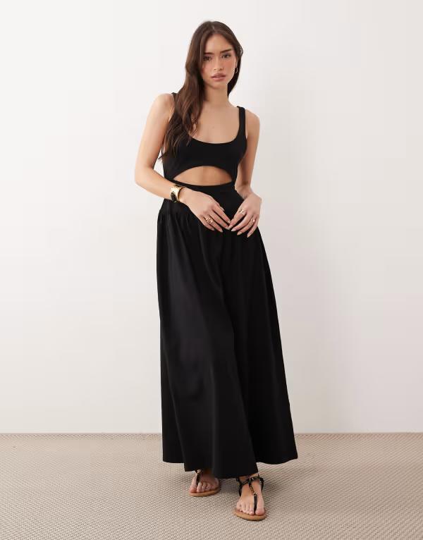 エイソス レディース トップス ワンピース カットアウト マキシ ASOS DESIGN cut out detail maxi dress Black ブラック