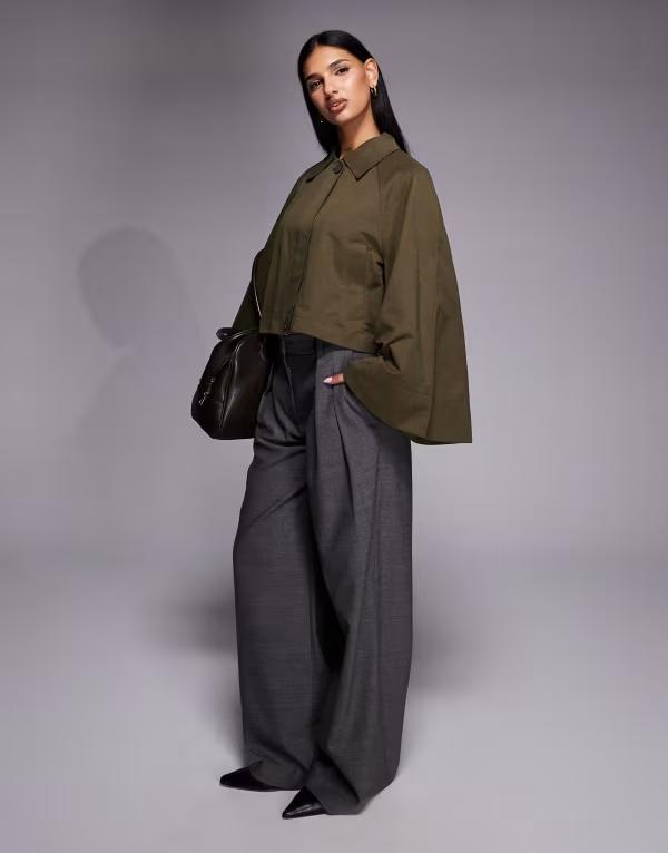 リバーアイランド レディース アウター ジャケット・ブルゾン River Island batwing sleeves barn jacket in darkhaki Khaki カーキ