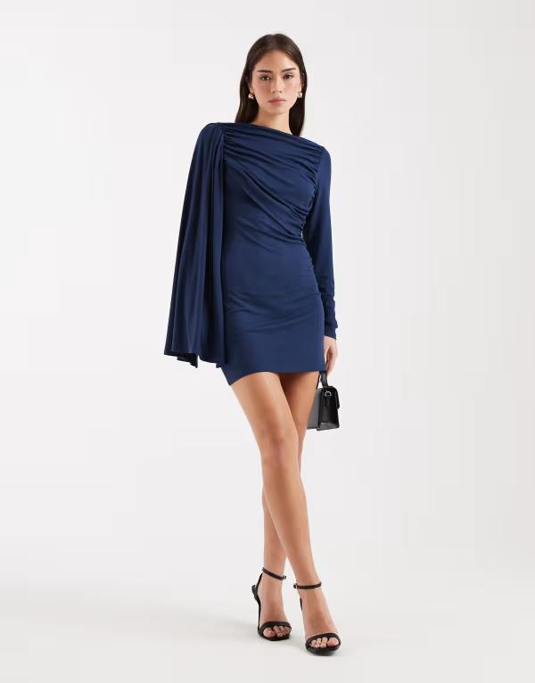 エイソス レディース トップス ワンピース ドレープ ミニ ASOS DESIGN scarf detail draped mini dress Navy ネイビー｜ReVida 店