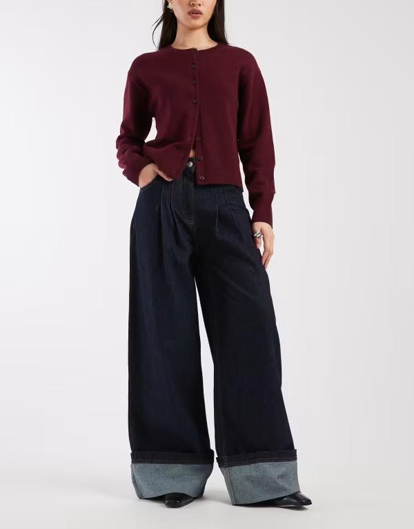 エイソス レディース ボトムス デニムパンツ プリーツ ジーンズ ASOS DESIGN cuffed pleated jeans indigo rinse INDIGO インディゴ