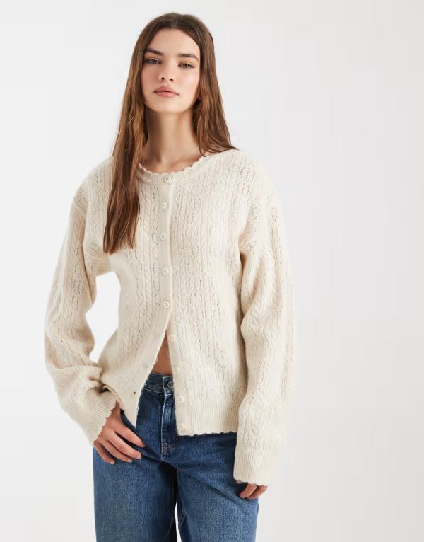 エイソス レディース アウター ニット・セーター カーディガン レース ASOS DESIGN knit lace look cardigan in ecru エクリュ 15,584円