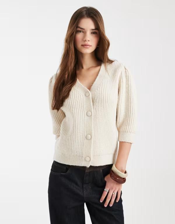 エイソス レディース アウター 編み物・プルオーバー ジレー ASOS DESIGN knit half sleeve cardigan インチ ecru エクリュ トップス-ニット・セーター-レディースファッション