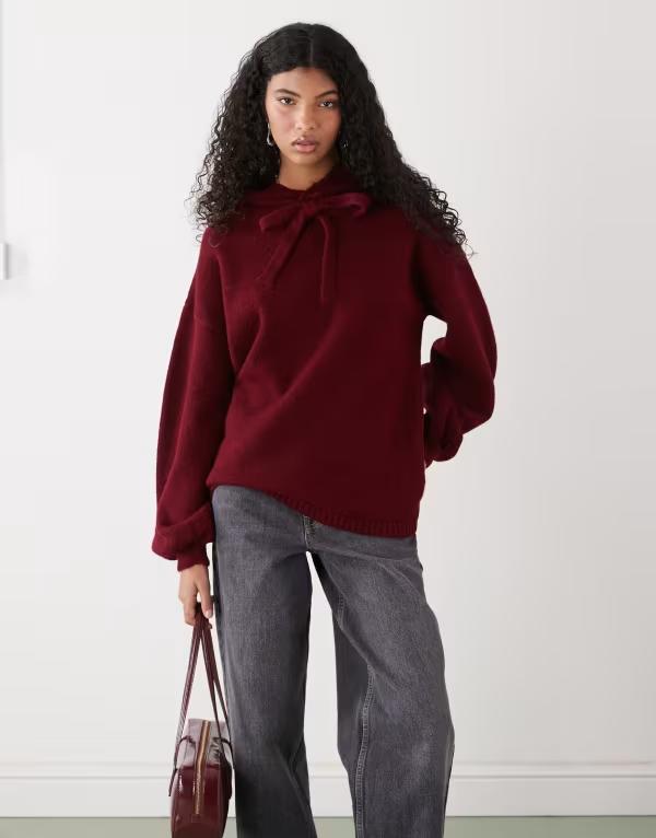 リクレイム ヴィンテージ レディース アウター パーカー・スウェット ニット Reclaimed Vintage oversized knit hoodie in raspberry red レッド