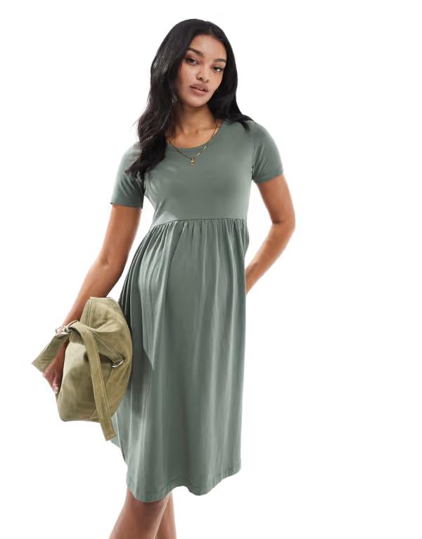 ママライシアス レディース トップス 衣装 ミニ プルオーバー マタニティ Mama.licious Mamalicious Maternity mini smock t-shirt dress Agave green 緑であること