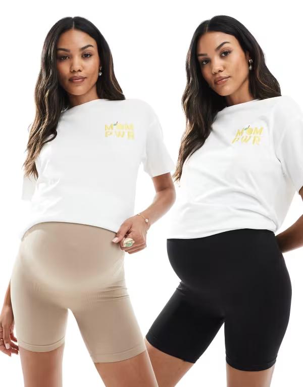 ママライシアス レディース ボトムス ハーフパンツ・ショーツ ショートパンツ マタニティ Mama.licious Mamalicious Maternity 2 pack over the bump support shorts and Silver Mink Black ブラック