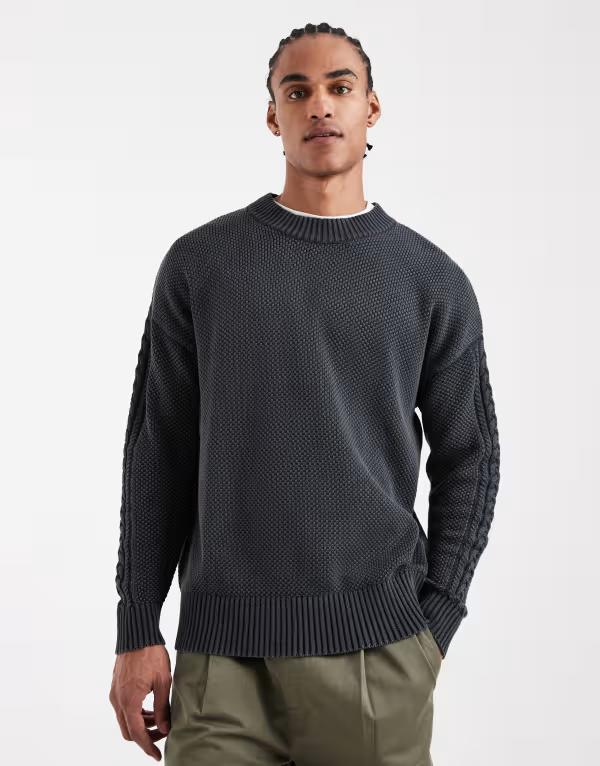 コルージョン レディース アウター 編み物・プルオーバー 労働者の一団のど首 COLLUSION knit crew neck sweater Gray 薄墨色 レディースファッション-トップス-セーター