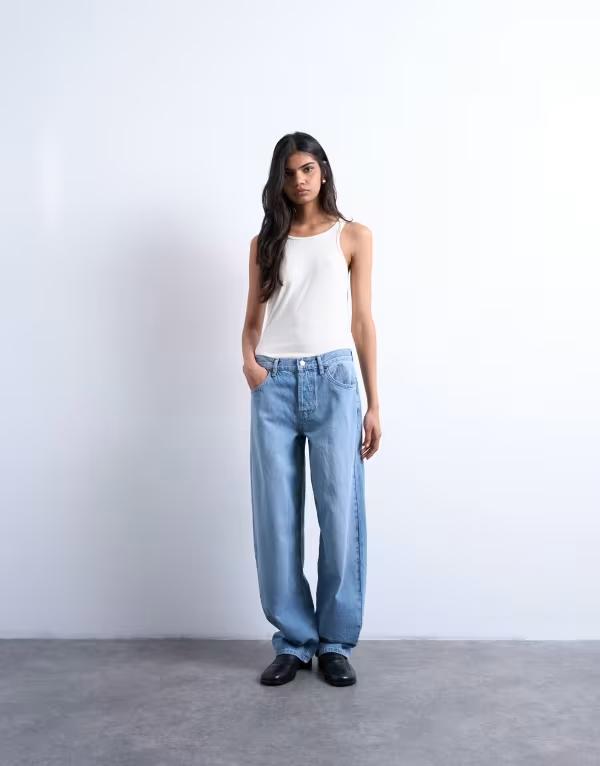 トップショップ レディース ボトムス デニムパンツ ヴィンテージ ローライズ ジーンズ Topshop Lowrie low rise baggy jeans in vintage Blue ブルー