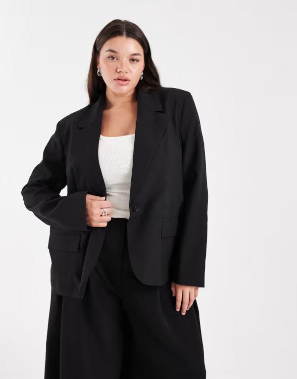 エイソス レディース アウター ジャケット・ブルゾン ブレザー ASOS DESIGN Curve tailored unlined relaxed blazer black ブラック