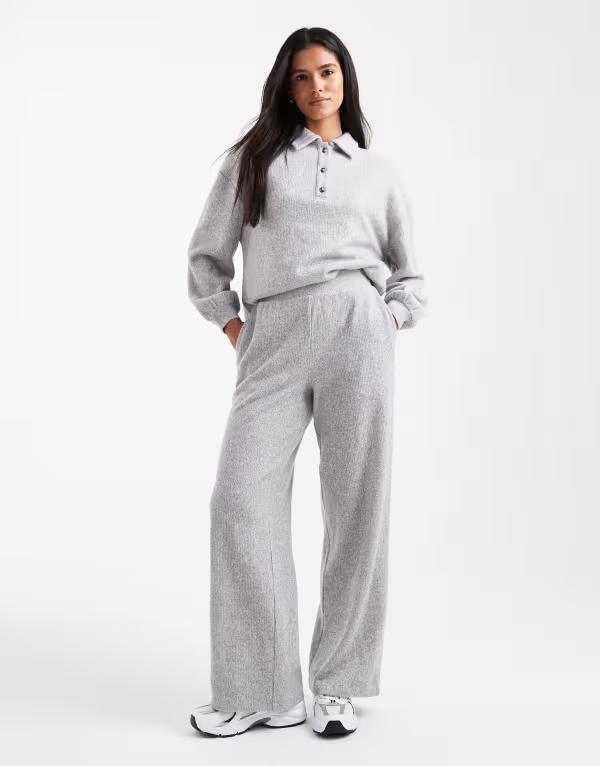 ミスセルフフリッジ レディース ボトムス カジュアルパンツ ワイドレッグ ジャージー Misselfridge brushed jersey wide leg pants in light gray - part of a set LIGHT GRAY グレー