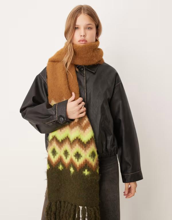 エイソス レディース 付属品 えり巻き・袈裟・えり巻き 編み物 ASOS DESIGN knit fairisle pattern scarf with tassels インチ multi マルチ色つや