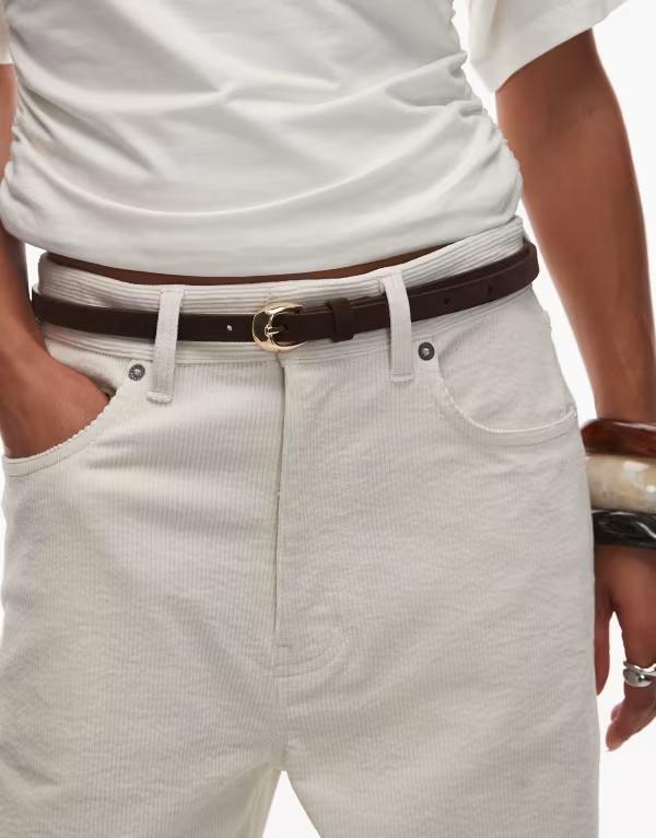アンドアザーストーリーズ レディース アクセサリー ベルト スエード & Other Stories circle buckle thin belt in dark brown suede BROWN ブラウン