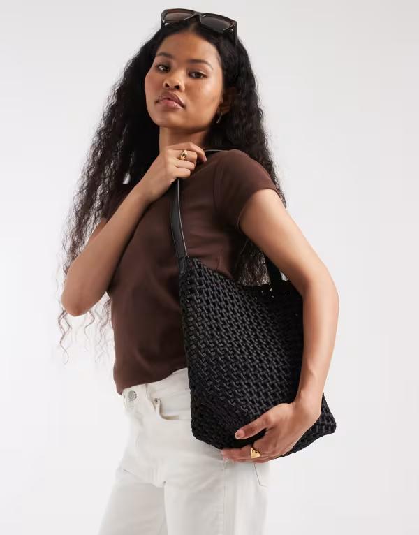 グラマラス レディース バッグ Glamorous large woven tote bag Black ブラック