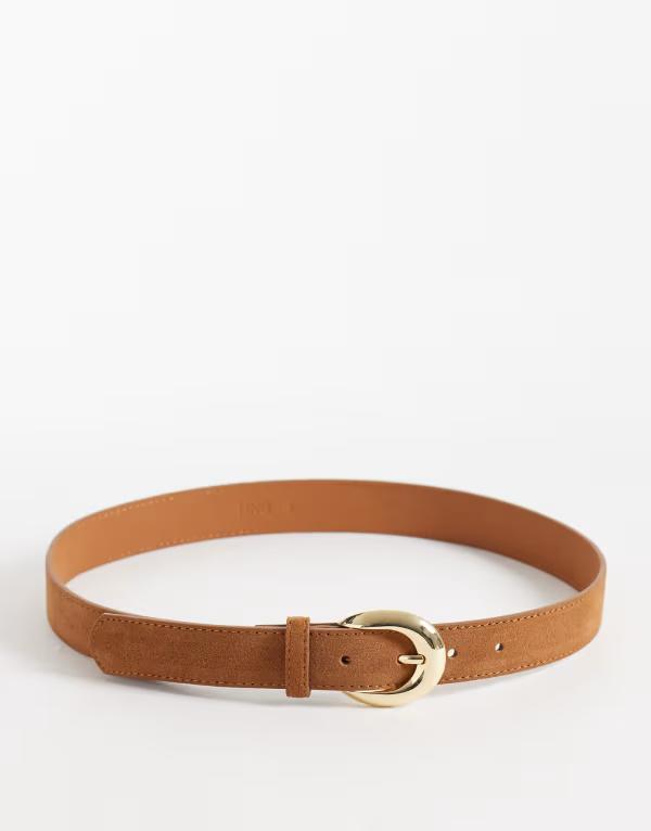 マンゴ レディース アクセサリー ベルト スエード Mango classic suede belt with gold hardware in tan タン