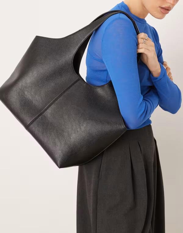 マンゴ レディース 御徒面子 なめし革 フェイクレザー Mango faux leather tote Black 黒いこと トートバッグ-バッグ・小物・ブランド雑貨-レディースバッグ