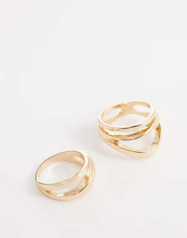 エイソス レディース アクセサリー リング ASOS Curve ASOS DESIGN Curve multi-pack of abstract rings tone GOLD ゴールド