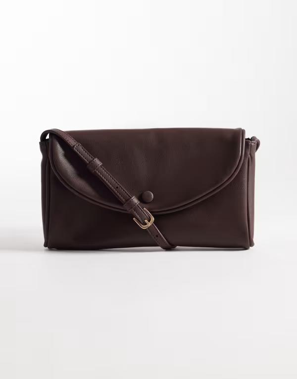 エイソス レディース 御徒面子 ASOS DESIGN envelope skinny shoulder bag インチ chocolate 黒茶