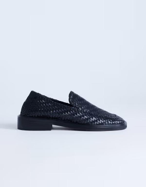とっ始め販売店 レディース シューズ スリッポン・ローファー なめし革 Topshop Bali realeather weave flat shoe loafers Black 黒いこと