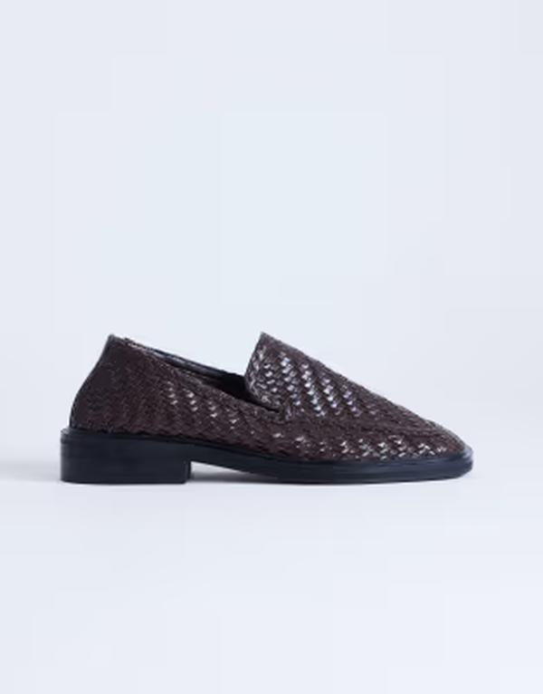 とっ始め販売店 レディース シューズ スリッポン・ローファー なめし革 Topshop Bali realeather weave flat shoe loafers インチ chocolate 黒茶