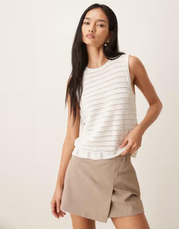 ジェイディーワイ レディース トップス より良い 編み物 JDY boxy knit scallop edge tank top with crochet detail piping CLOUDANCER 白いこと