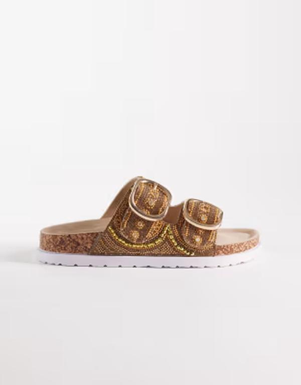 エイソス レディース シューズ サンダル ASOS DESIGN Wide Fit Frost beadedouble strap sandal GOLD ゴールド