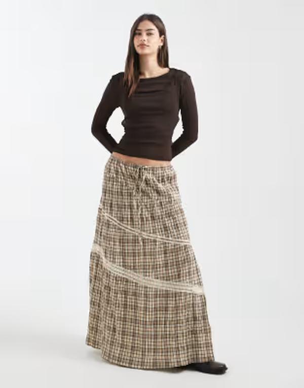 デイジーストリート レディース ボトムスカート ティアード アシンメトリー Daisy Street mid rise asymmetric tiered skirt with side split in light plaid Light check チェック 14,220円