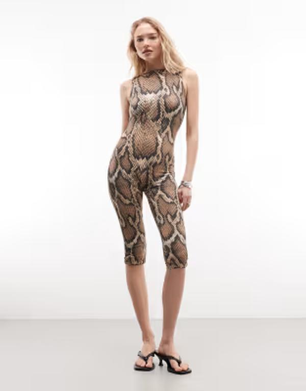 エーエフアールエム レディース トップス 飛び降りる背広 刷り上げる 肋筋 旗がしら AFRM Tahlia ribbed capri unitard インチ snake print Natural snake