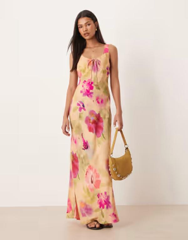 エイソス レディース トップス 衣装 御花柄 刷り上げる midi 御花 ASOS DESIGN scoop neck tie front MIDI dress インチ multi floral print Multi Floral Print マルチ色つや
