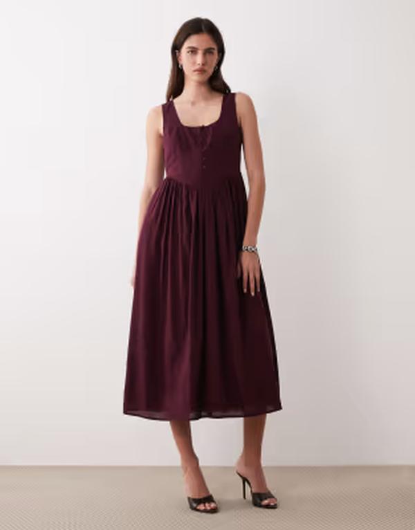 ノーバディーズ チャイルド レディース トップス ワンピース ミディ ノースリーブ Nobody's Child sleeveless button front midi dress Deep Red レッド