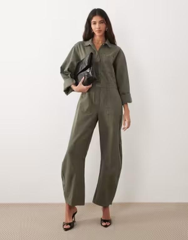 エイソス レディース トップス 飛び降りる背広 ジーンズ ASOS DESIGN denim barreleg boiler suit Khaki カーキ